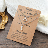 Collar de Acero Inoxidable con Colgante de Sol y Luna para Parejas, con Tarjeta de Deseos 'Te Amo Hasta la Luna y Regreso', Cadena de Eslabones