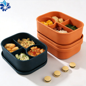 Silicone Bento <b>Box</b> 4 Compartment Airtight Microwaveable Portable <b>Lunch</b> <b>Box</b> For Office Workers - Product Image 5