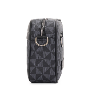 Hot Sales New Black Plaid Men's Small Square Crossbody <strong>Bag</strong> Fashionable Trendy PU <strong>Material</strong> Casual Shoulder <strong>Bag</strong> Geometric Pattern - Product Image 5