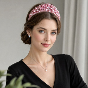 Serre-tête Vintage Couronne de Perles et Diamants, Bandeau Rétro de Luxe en Strass, Serre-tête Baroque Gonflé, Accessoires Cheveux Élégants pour Femme - Product Image 1