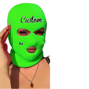 Pasamontañas de neón verde personalizado, máscara de esquí, sombrero de invierno con <span class=keywords><strong>3</strong></span> agujeros, logotipo bordado, cubierta de cara completa, raperos, bandido de punto - Product Image 1