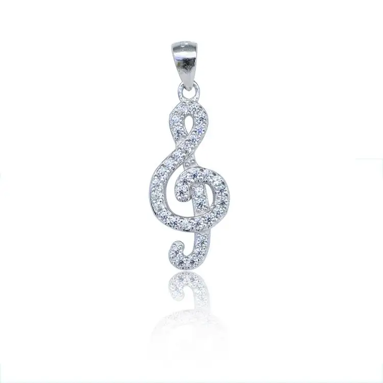 Yeni tasarım özel mücevherat müzik notlar buzlu Out kübik zirkonya CZ taş 925 gümüş kolye