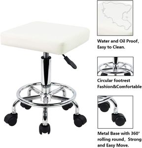 <strong>Square</strong> Rolling Stool PU Leather Height Adjustable Swivel Massage SPA Salon Stools Task <strong>Chair</strong> With Wheels - Product Image 2