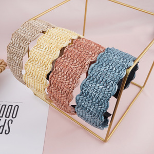 Serre-tête en paille tressée en raphia à nœud croisé pour femme, coiffe décontractée d'été - Product Image 2