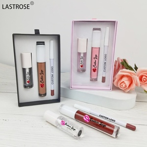 Kit de maquillage pour les lèvres 3 en 1 de luxe à marque privée, rouge à lèvres liquide mat nude, <span class=keywords><strong>crayon</strong></span> contour des lèvres brun, <span class=keywords><strong>gloss</strong></span> à lèvres transparent longue durée - Product Image 1