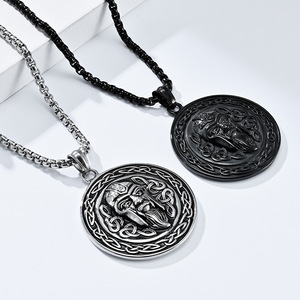 Nordic Viking Pendant Necklace For Men <b>Titanium</b> Steel Round Face Design Gift Jewelry - Product Image 2