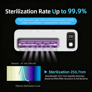 Stérilisateur de brosses à dents LED UV profond rechargeable OEM avec fonction de séchage par ventilateur à turbine, <span class=keywords><strong>support</strong></span> et nettoyeur de brosses à dents mural - Product Image 6