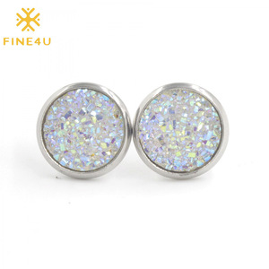 Gioielli di moda per donne ragazze Gypsophila cristallo a grappolo in resina con Glitter rotondo orecchini a bottone - Product Image 1
