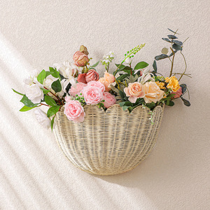 Rattan Storage <b>Basket</b> Bowl Shape With Handle <b>For</b> Home Decor <b>Flower</b> Arrangement - Product Image 2
