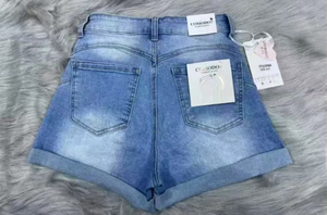 Comodo7 vente en gros de shorts en jean commandes en gros personnalisées et service OEM short en jean taille haute à ourlet effiloché short en jean pour femmes - Product Image 4