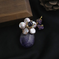 XILIANGFEIZI Nouvelle broche fleurie en agate violette et perle d'eau douce naturelle, style vintage, épingle à vêtement, vente en gros