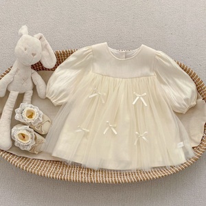Vestito Primaverile e Autunnale per Bambina in Cotone a Maniche Lunghe con Fiocco e <span class=keywords><strong>Tulle</strong></span>, Tutina per Neonata - Product Image 3