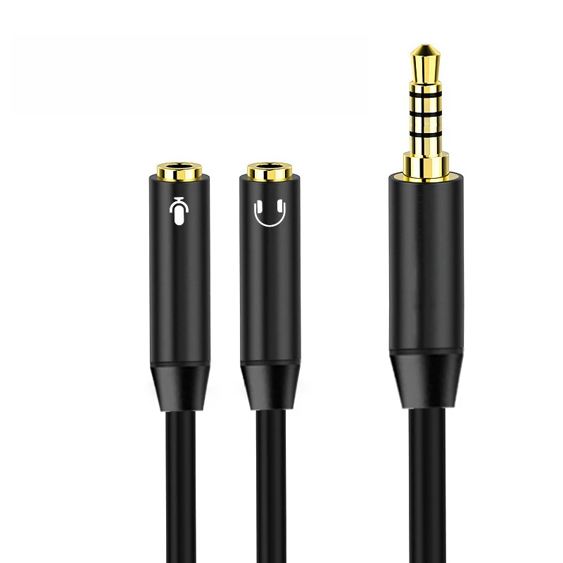 4pole 3.5mm Stereo Plug to Dual 3.5mm Jack Audio Cable Headphone Mic Splitter for Laptop Earphone Computer Phone Tablet