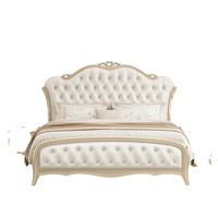 Lit double moderne minimaliste nordique en bois massif, style campagne américaine, cuir, luxe léger, pour chambre principale