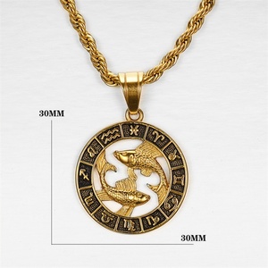 Collier du zodiaque en acier inoxydable plaqué or personnalisé en gros avec 12 signes du zodiaque pour hommes - Product Image 1
