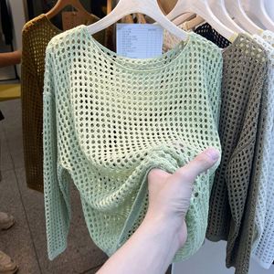 European Style Women's Summer Thin Mesh Sun Protection Cover-Up <b>Long</b> <b>Sleeve</b> Hollow Knitted Shirt Casual Front New <b>Top</b> Outerwear - Product Image 4