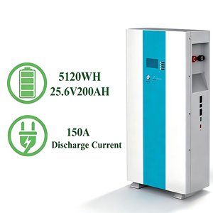แบตเตอรี่ลิเธียม LiFePO4 คุณภาพสูง 25.6V 200Ah 10kWh แบบติดผนัง พร้อมระบบ Deep Cycle สำหรับระบบกักเก็บพลังงานแสงอาทิตย์ภายในบ้าน - Product Image 1