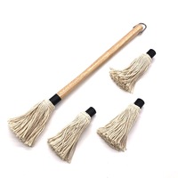COOKBEST Têtes de rechange de luxe pour vadrouille à badigeon pour barbecue avec manche en bois Brosse à sauce à l'huile pour barbecue en plein air