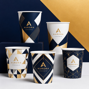 Vasos Desechables con Tapa Directo de Fábrica, Juego de Vasos de Papel Biodegradables con Funda de Papel para Cafeterías, <span class=keywords><strong>Restaurantes</strong></span>, Hoteles y Eventos - Product Image 1