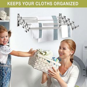 Séchoir mural rétractable et pliable pour vêtements, étendoir à linge pliant pour sécher les vêtements, vente en gros - Product Image 4