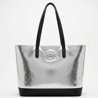 Sac fourre-tout en cuir PU pour femme, grande capacité, sac à bandoulière, sac à main, mode décontractée, sac de travail, sac de shopping avec design bicolore, OEM personnalisé