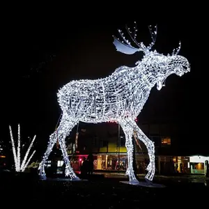 外部3D照明LED圣诞动物雕塑巨型生命尺寸照明驼鹿