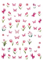 Autocollants 5D Papillon Tulipe Rose pour Ongles, Décalcomanies Florales Printanières Auto-adhésives, Slider de Manucure Imperméable pour Ongles à Presser DIY