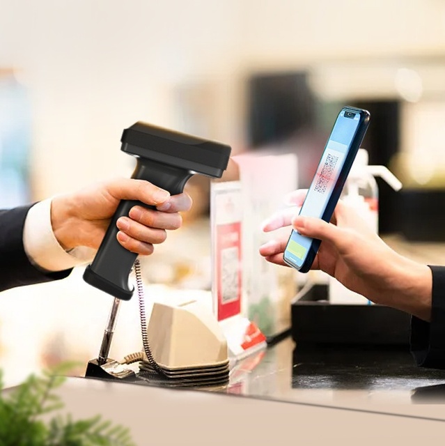 Quick Scan CMOS Wireless Barcode Scanner with Display Handheld QR Code Reader in Stock