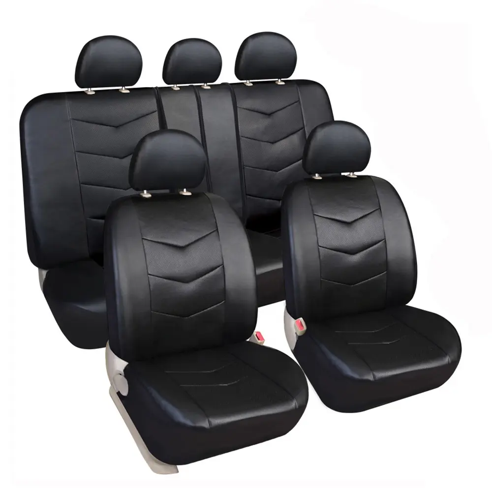 Custom Breathable Leather Car Seat Covers 11pcs Full Set Universal Black Car Seat Covers