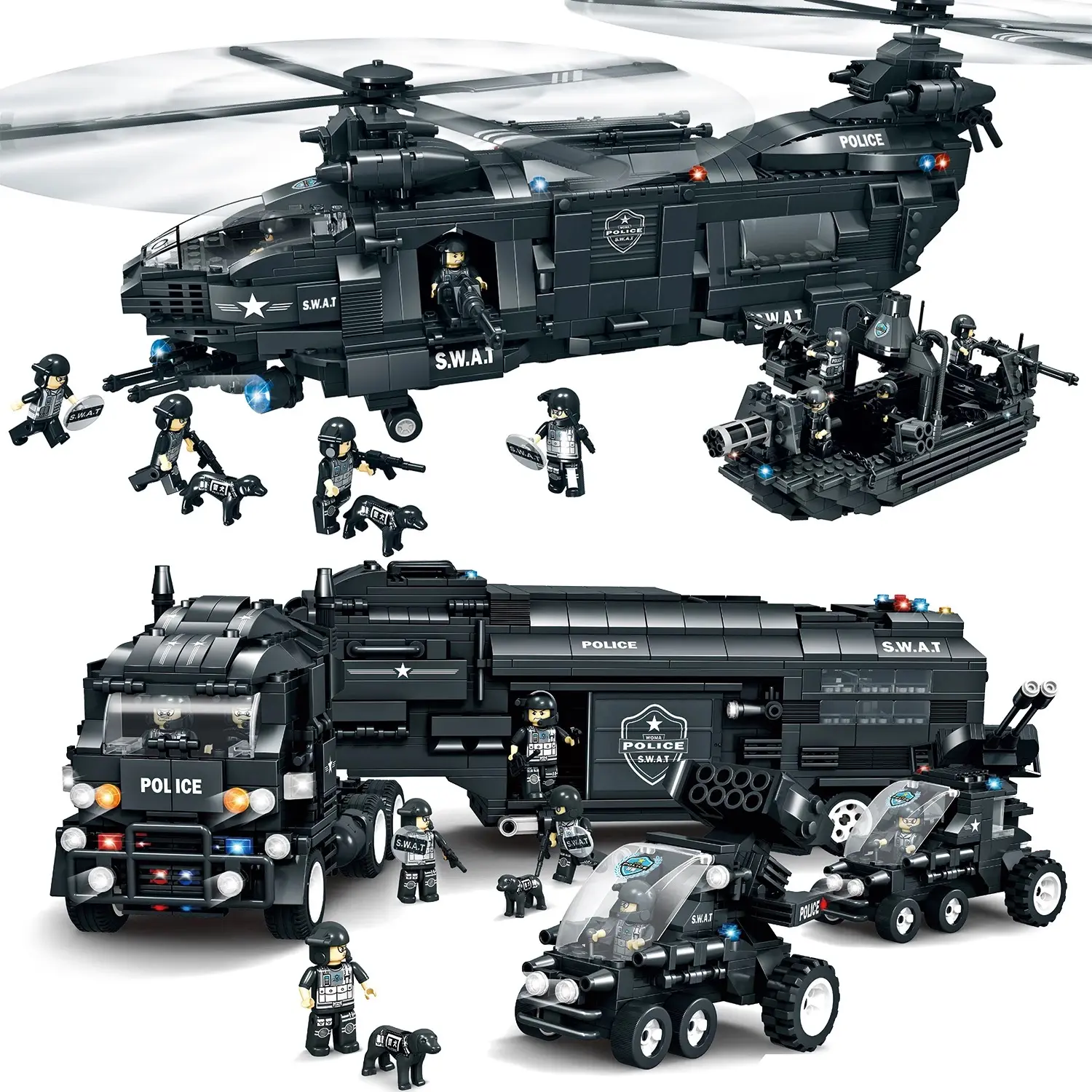 2022 Wholesale Oem Odm Kids Swat Team Weapon Action Military Army Soldiers Police Helicopter Model Scene Building Block Set