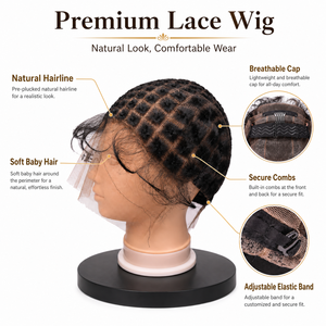 Parrucca Lace Front in <span class=keywords><strong>Capelli</strong></span> Umani Vergini Brasiliani Premium con Baby <span class=keywords><strong>Hair</strong></span> e Cappuccio Traspirante per Donne di Colore - Product Image 3