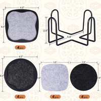Absorbant 8 Pcs Rond Carré Dessous De Verre avec Support et 8 Pcs Extra Feutre Insert Silicone Base Sous-verres pour Table Basse
