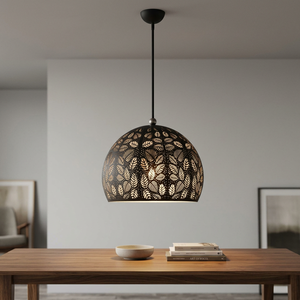 AK Brass Laser Cut <b>Leaf</b> Metal Hanging Pendant <b>Light</b> in Black Finished Decorative Item For Hotel Interior Decoration - Product Image 2