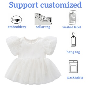 Vestitini per Neonati Stile Principessa, Tinta Unita con Maniche a Sbuffo, Tutina per Celebrazione del Primo Mese, Tutina Personalizzata per Neonati - Product Image 2