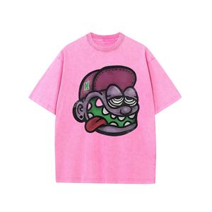 Camiseta lavada con ácido para hombre de peso pesado personalizada 100% algodón puro estampado callejero de gran tamaño para venta al por mayor - Product Image 3