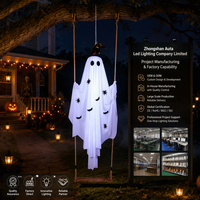 Lumière décorative LED à intensité variable avec télécommande, IP54, pour Halloween, motif sorcier lumineux et fantôme oscillant, à suspendre en extérieur dans la cour