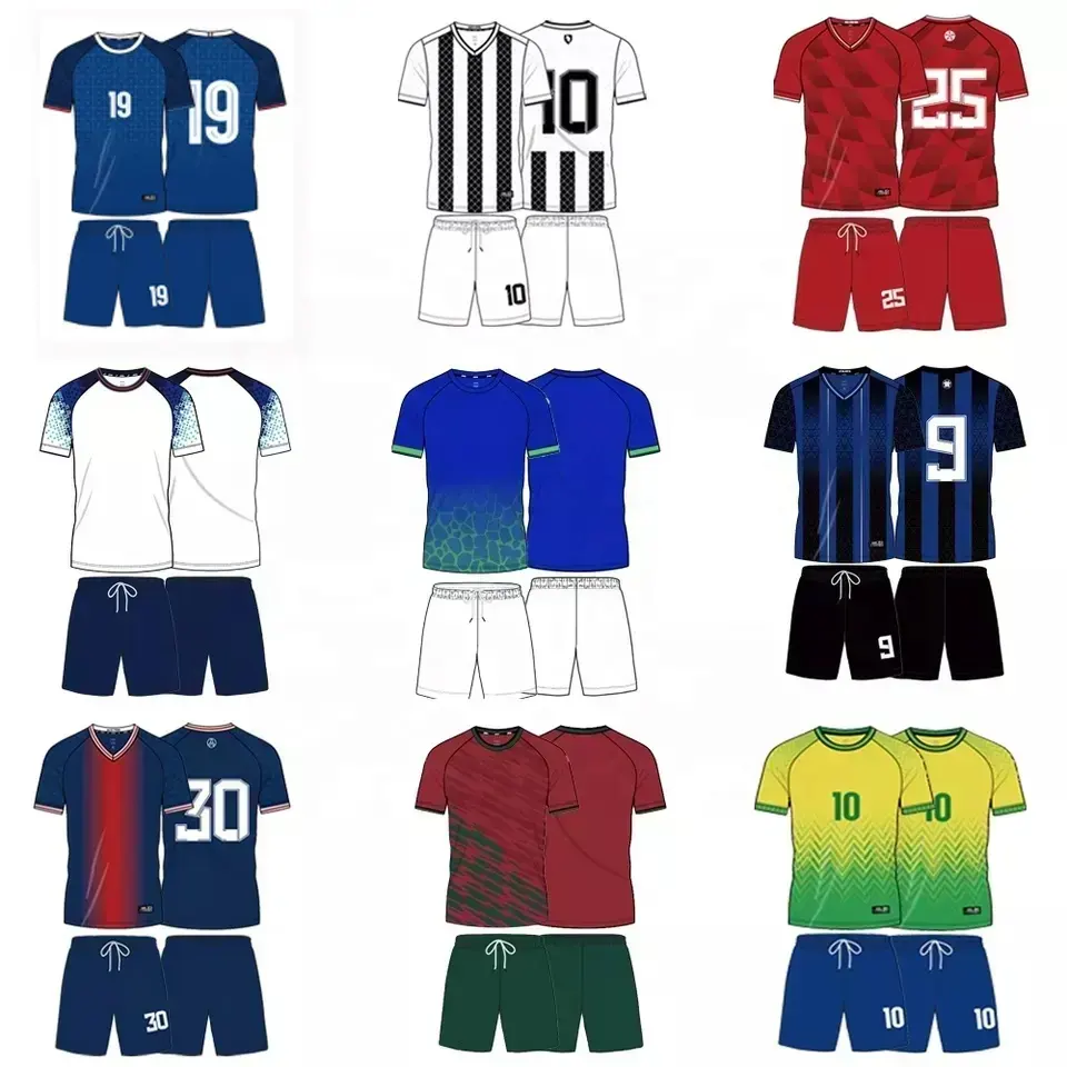 Ensembles de maillots de football pour adultes personnalisés de qualité supérieure maillot de football par sublimation avec logo de couleur personnalisé et original