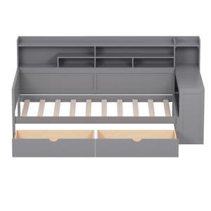 เตียงเดย์เบดไม้สไตล์โมเดิร์นขนาดทวิน พร้อมชั้นวางของอเนกประสงค์ เตียงพร้อมลิ้นชักเก็บของสองช่อง และโต๊ะเขียนหนังสือสำหรับห้องนอน - Product Image 4