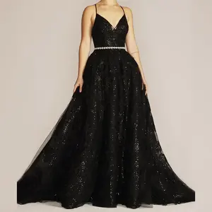 Sexy Sling Sparkle Backless Zwarte Ontwerpen Plus Size Jurk Bruidsjurken Trouwjurken Online Te Koop