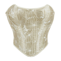 Nouveau Corset Bustier Sexy Vintage pour Femme, Imprimé Doré, Sans Bretelles, Dos Ouvert, à Baleines, Fermeture Éclair Latérale, Respirant, Effet Sculptant, Crop Top de Soirée