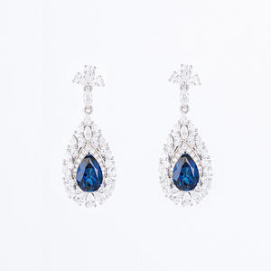 ต่างหูทรงหยดน้ำประดับพลอยแซฟไฟร์สังเคราะห์ 2 กะรัต สำหรับผู้หญิง เครื่องประดับแฟชั่น - Product Image 1