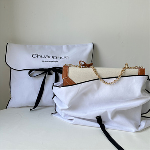 Custom Logo Twill Cotton <b>Envelopes</b> for Clothes Handbags Dust Recyclable <b>White</b> Canvas <b>Envelope</b> Pouch Ribbon Tie for Gift Packing - Product Image 5