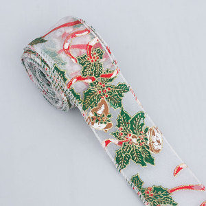 Pita Organza Transparan Berbahan Jala dengan Cetakan Foil Emas untuk Pembungkus Kado dan Hiasan Rambut DIY Grosir Natal - Product Image 5