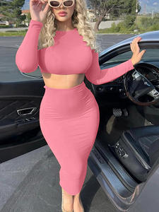 Trend ing Long Skirt Zweiteiliges Set Frühling Damen bekleidung Fashion Solid 2-teiliger Freizeit rock Anzug Logo Bedrucktes Maxirock-Set - Product Image 3