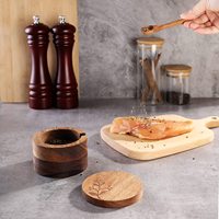 Pot à sel ou à épices en bambou forme ronde, en bois, boîte de rangement de cuisine avec couvercle, ustensile de cuisine