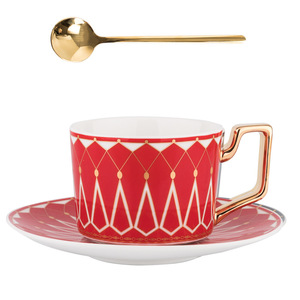 European style Deluxe Ceramic Coffee <b>Tea</b> cup and saucer <b>set</b> with gold handle - Product Image 2