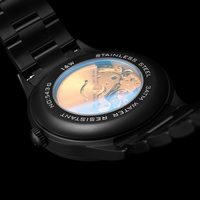 Montre mécanique automatique de luxe pour homme I&W CARNIVAL, entièrement noire, en acier inoxydable, cadran squelette, cristal saphir, tourbillon