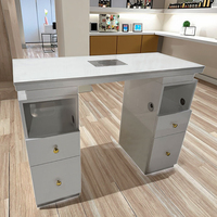 Table de manucure moderne de luxe avec collecteur de poussière, table de manucure double en verre et ensemble de chaises, design de salon de beauté pour le salon