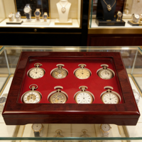 Boîte de rangement pour montres de poche en bois brillant avec doublure en velours, couvercle en acrylique, charnière métallique, logo personnalisé pour collection de montres, présentoir cadeau