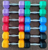 Haltères hexagonaux en PVC écologiques et élégants de 4 kg, couleur rose, équipement d'exercice avec support en fer et en caoutchouc à vendre